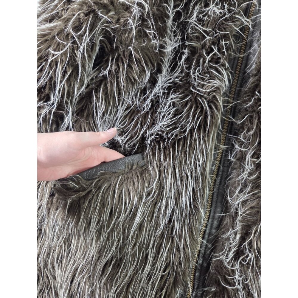 Y2K Vintage Wilsons Maxima Leather Reversible Fur Hooded Long Jacket S McBling - Picture 6 of 8